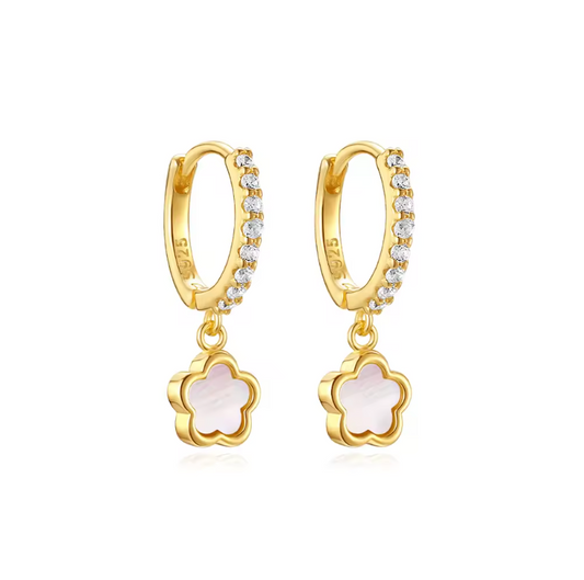 Dangling Opal Flower Pavé Hoops