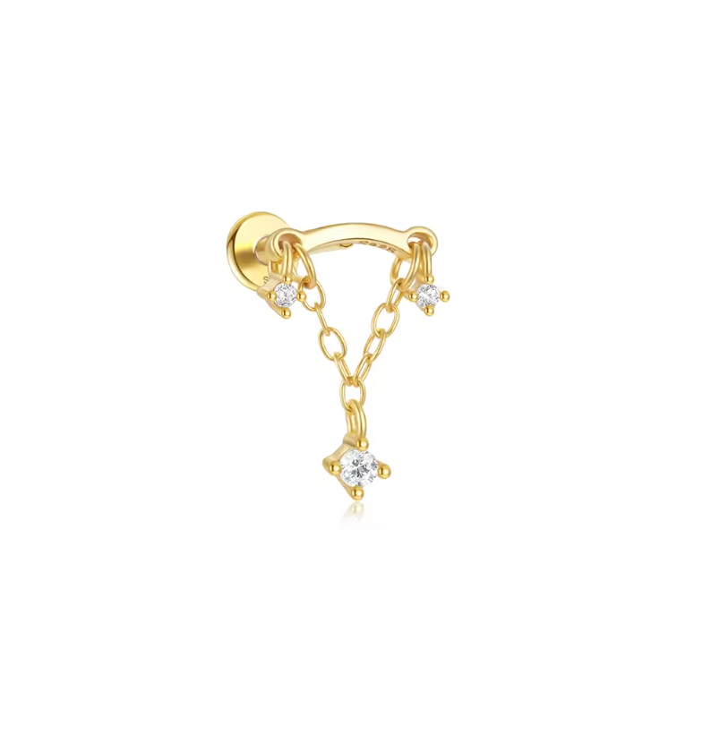 Dangling Triple Circles Chain Curved Bar Stud