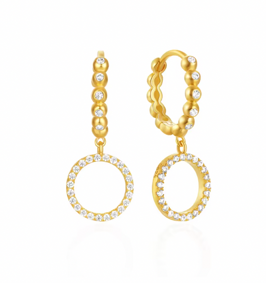 Dangling Pavé Hollow Circle Bubbly Hoops