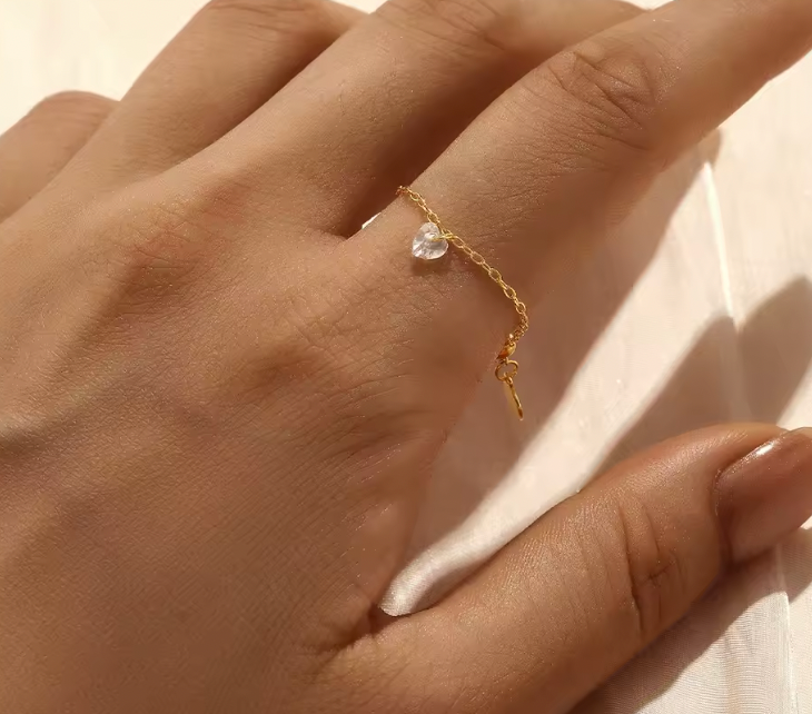 Dangling Crystal Heart Ring