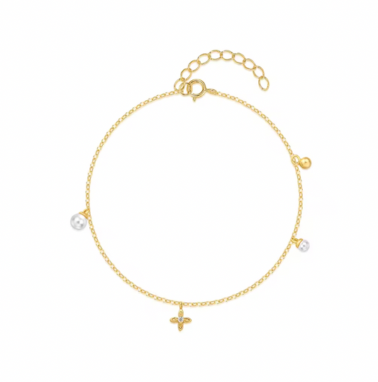 Dangling Flower Pearls Bracelet