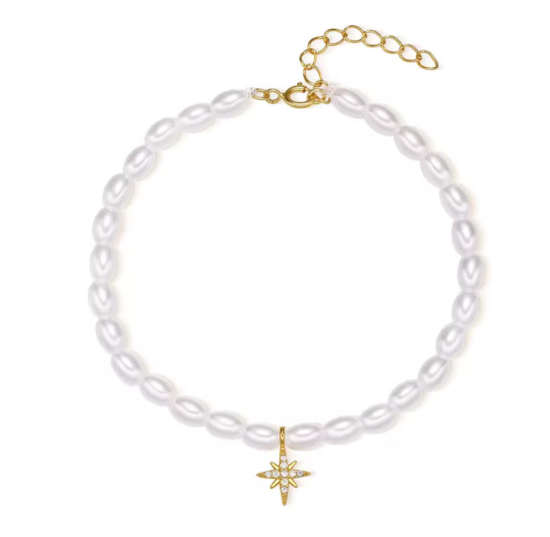 Dangling Pavé North Star Multi Pearls Bracelet
