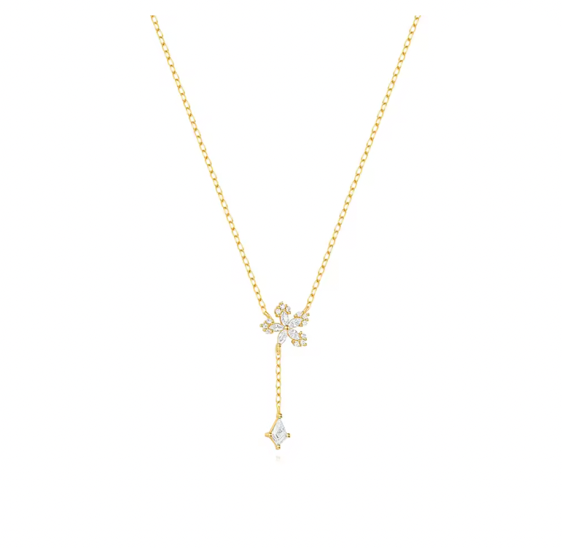 Blooming Flower Rhombus Lariat Necklace