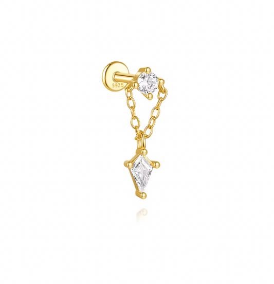 Circle Dangling Rhombus on Chain Stud Earring
