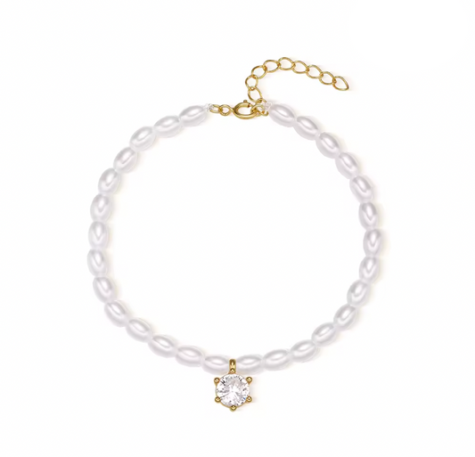 Dangling Circle Stone Multi Pearls Bracelet