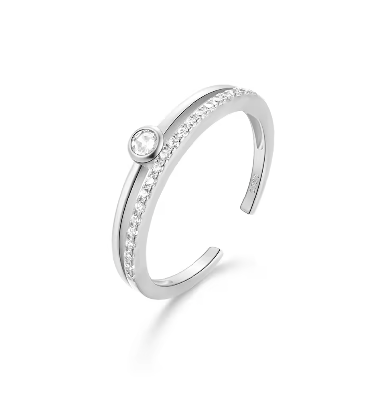 Circle Stone Pavé Bold Double Line Ring