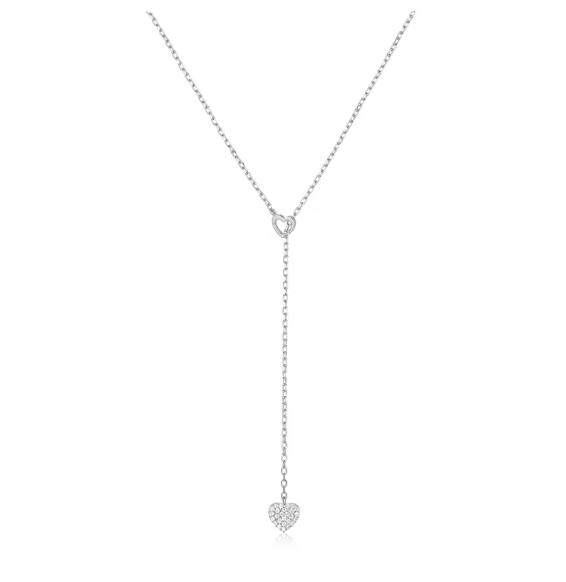 Hollow Heart Pavé Heart Lariat Necklace