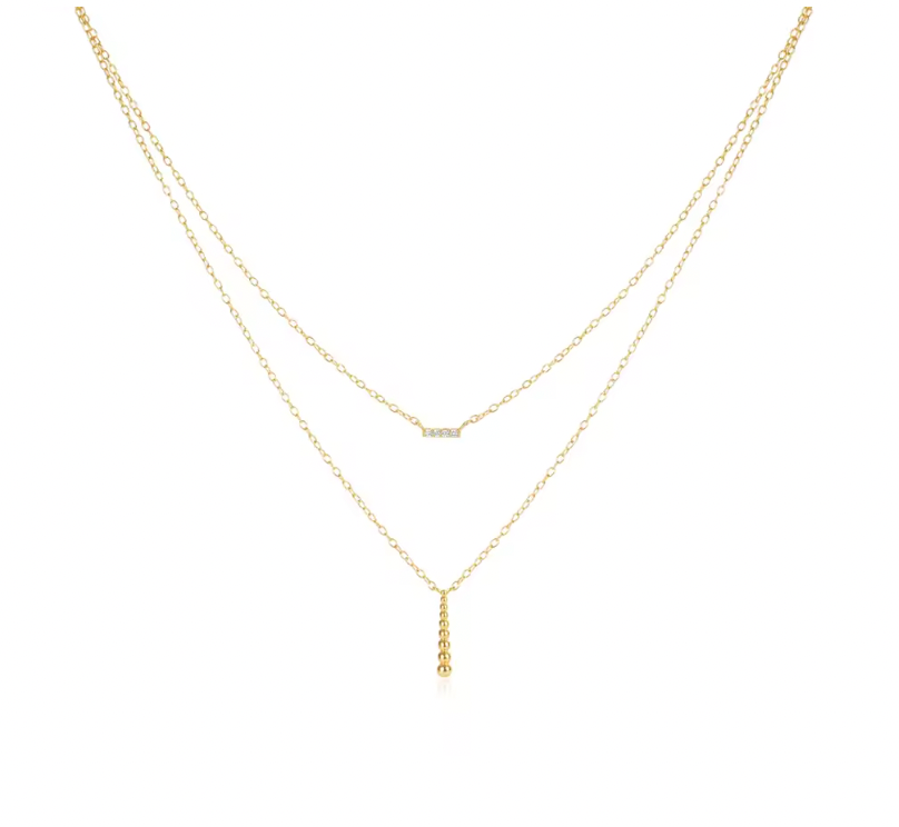 Pavé Bar Bubbly Drops Double Layered Necklace