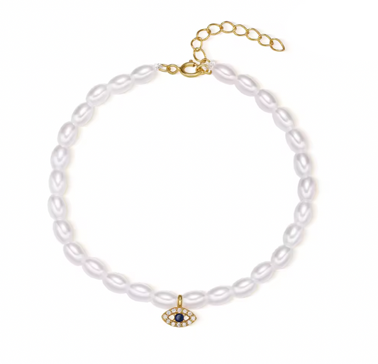 Dangling Evil Eye Multi Pearls Bracelet