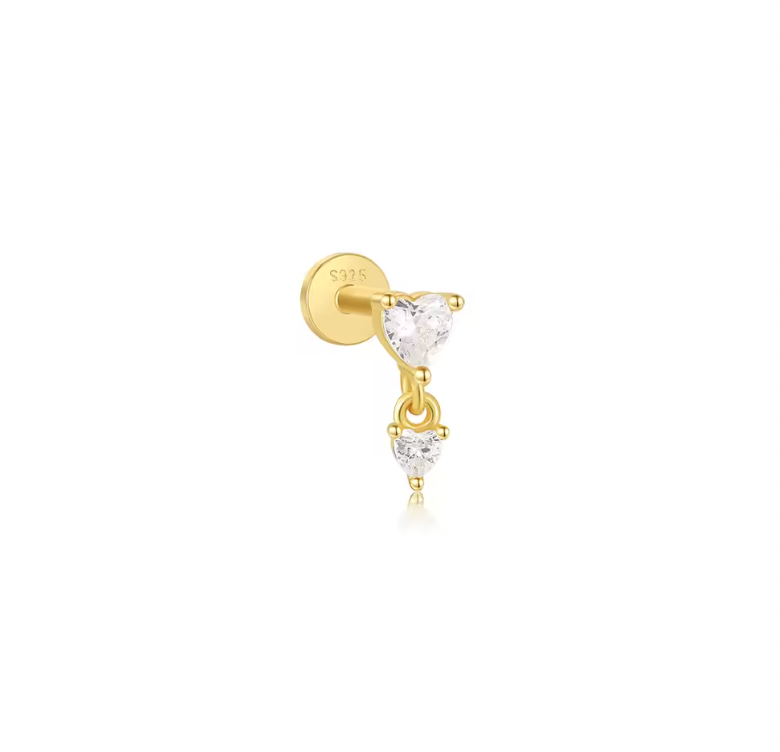 Dangling Double Crystal Hearts Stud