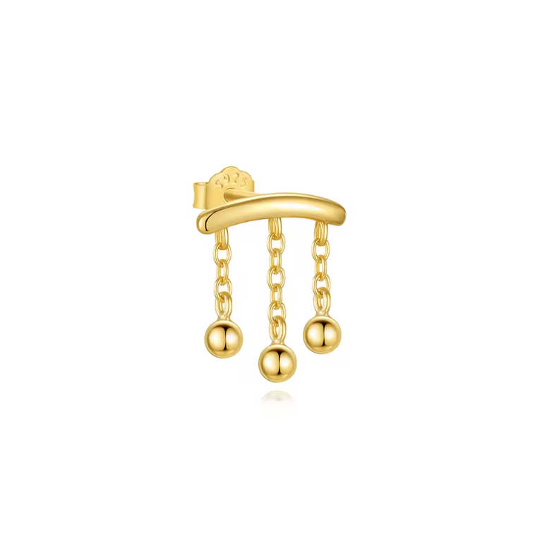 Curved Bar with Dangling Triple Chains Stud Earring