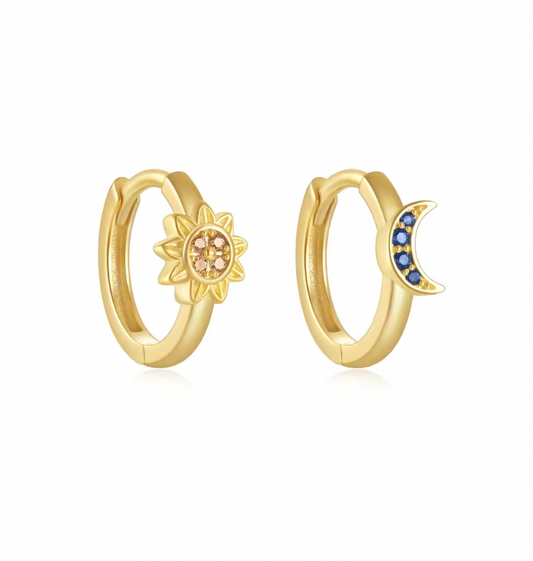 Colorful Sunflower Moon Huggie Hoops
