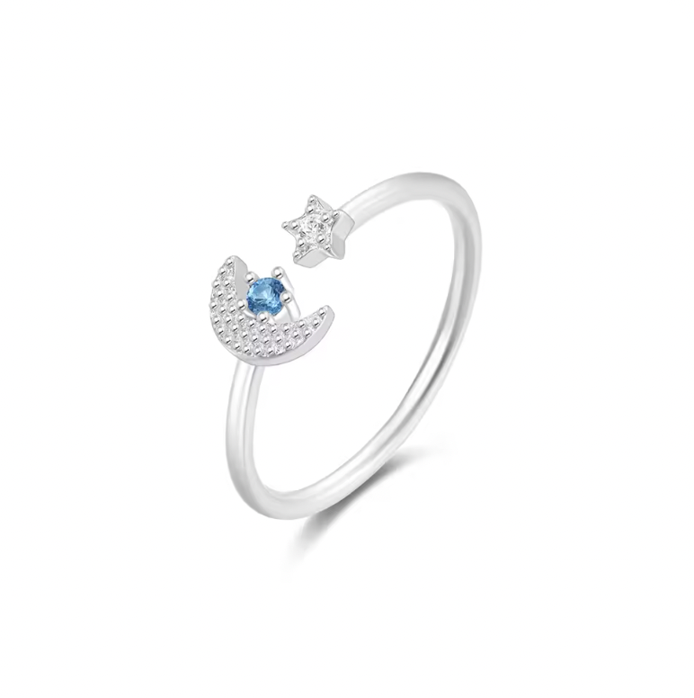 Pavé Moon Star Blue Stone Ring