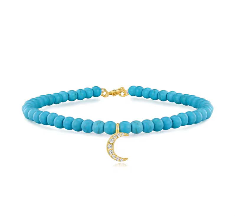 Dangling Pavé Moon Beaded Bracelet