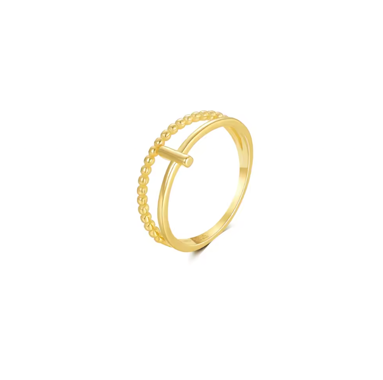 Beaded Bar Double Ring