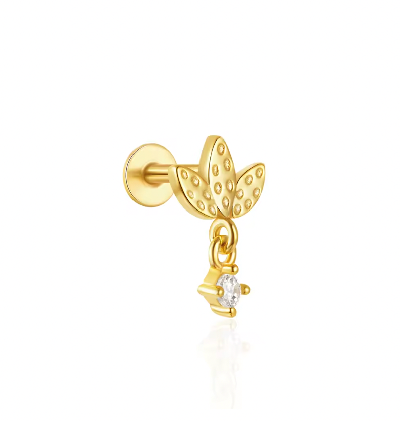 Gold Lotus with Dangling Circle Stud Earring