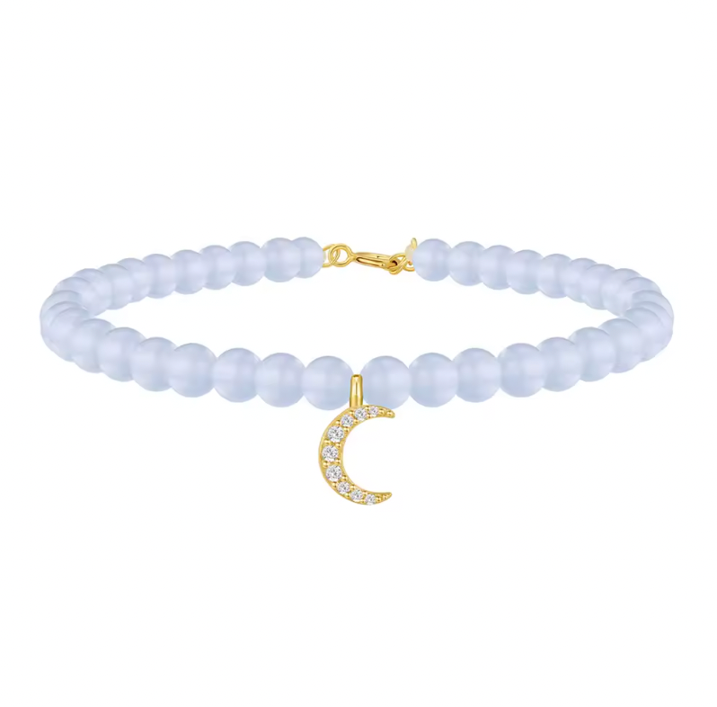 Dangling Pavé Moon Beaded Bracelet