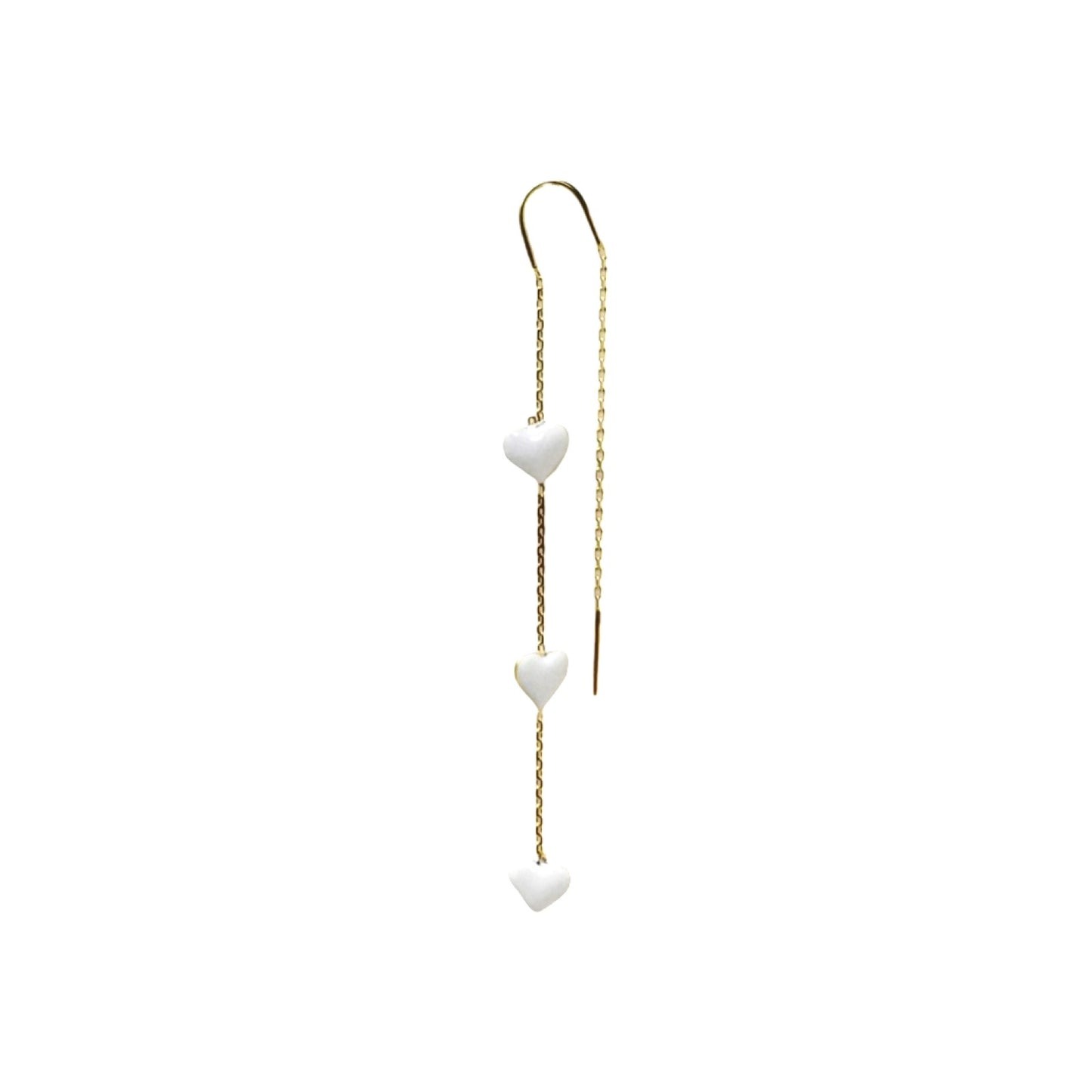 Triple Enamel Hearts Threader Earring