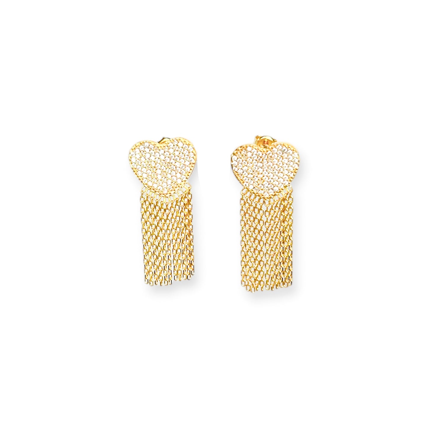 Pavé Heart Tassel Chains Earrings