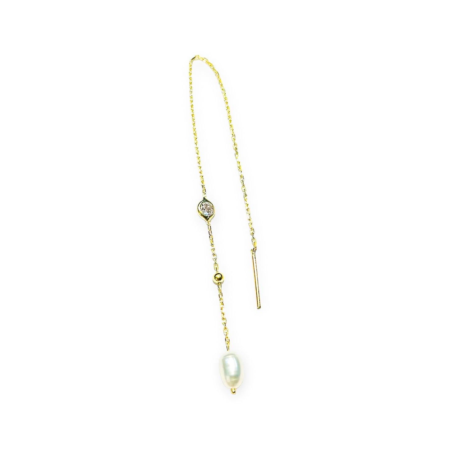 Circle Stone Pearl Threader Earring
