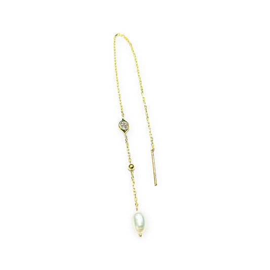 Circle Stone Pearl Threader Earring