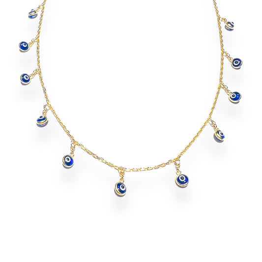 Multi Dangling Evil Eyes Necklace