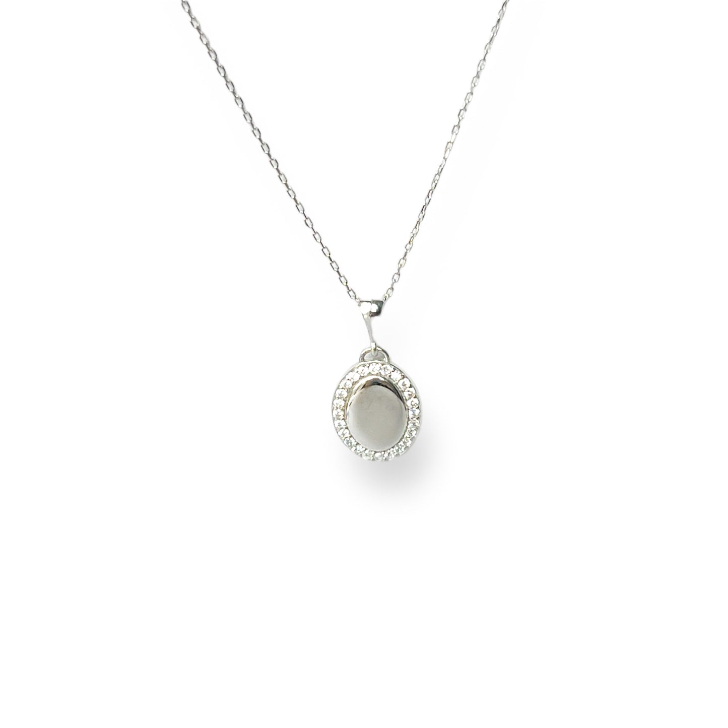 Engravable Oval Pavé Outline Necklace