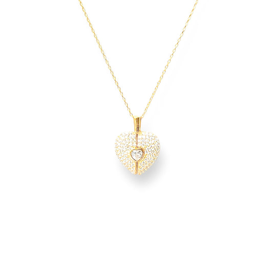 Engravable Pavé Heart with Crystal Locket Necklace