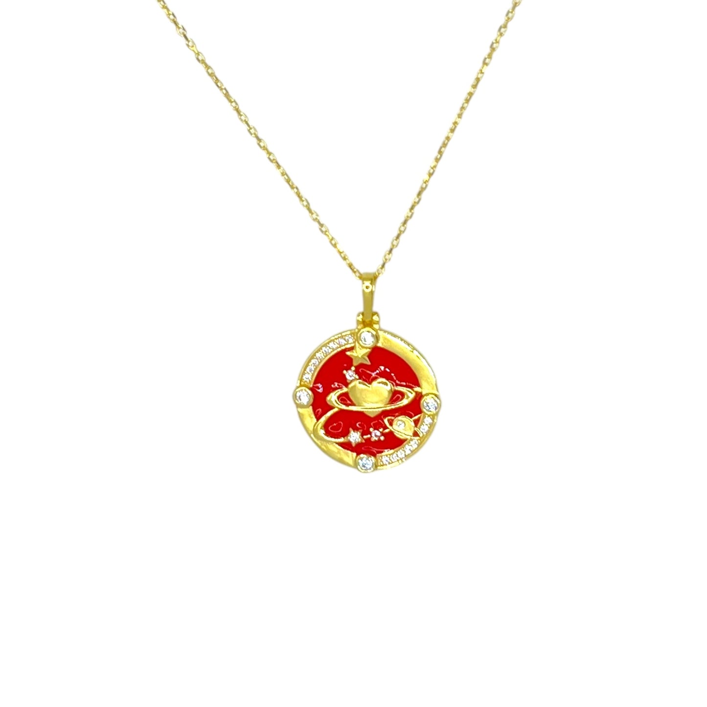 Galaxy Heart Red Enamel Necklace