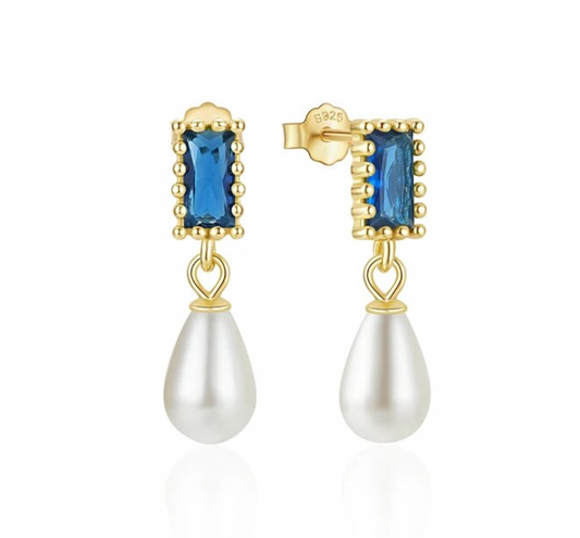 Baguette with Dangling Pearl Stud