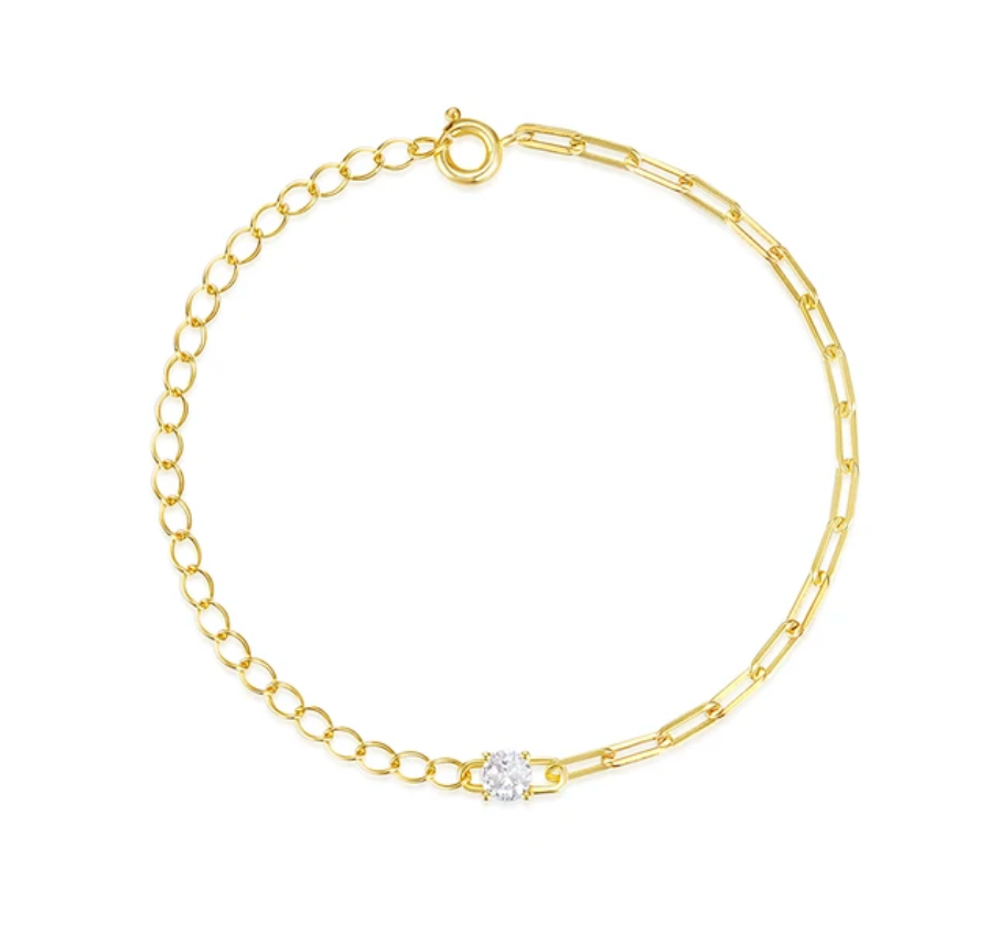 Circle Stone Half Paperclip Half Chain Bracelet