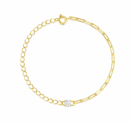 Circle Stone Half Paperclip Half Chain Bracelet