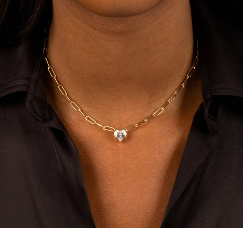 Crystal Heart Chained Necklace