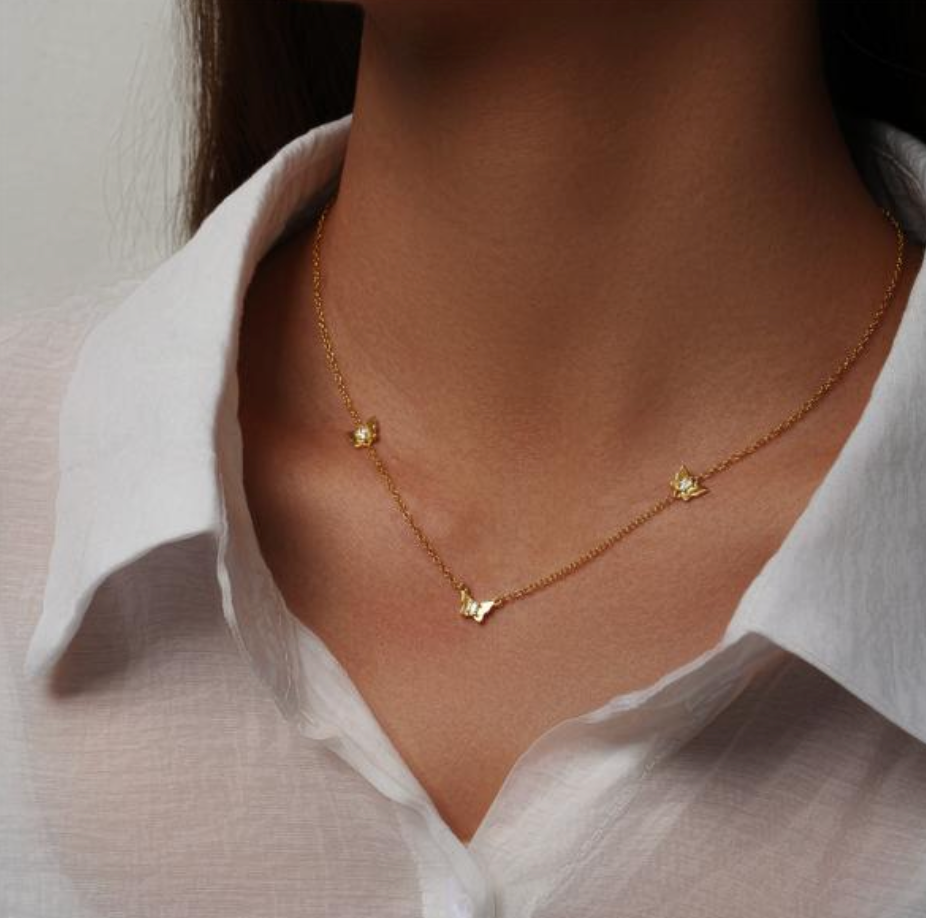 Mini Trio Golden Butterflies Necklace