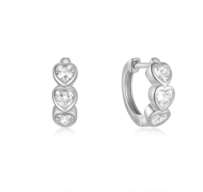 Trio Crystal Heart Huggie Hoop