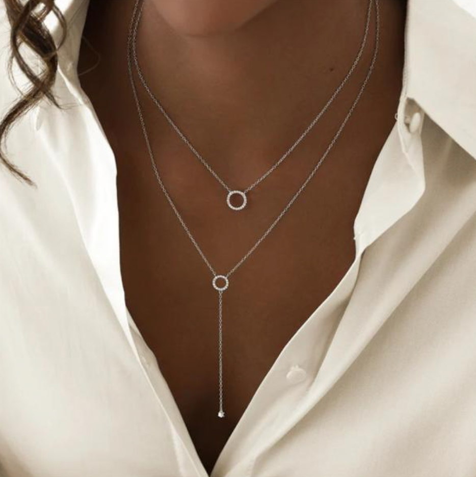 Open Pavé Circle Lariat Necklace