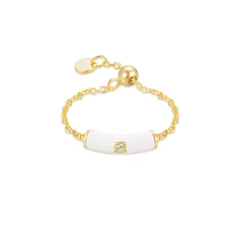Enamel Bar with Circle Stone Chain Ring