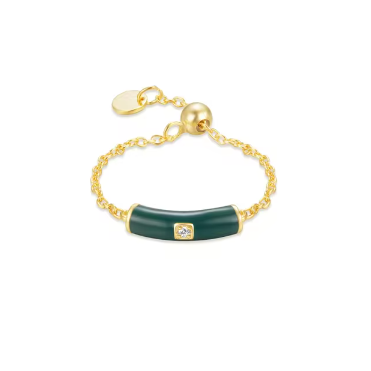 Enamel Bar with Circle Stone Chain Ring