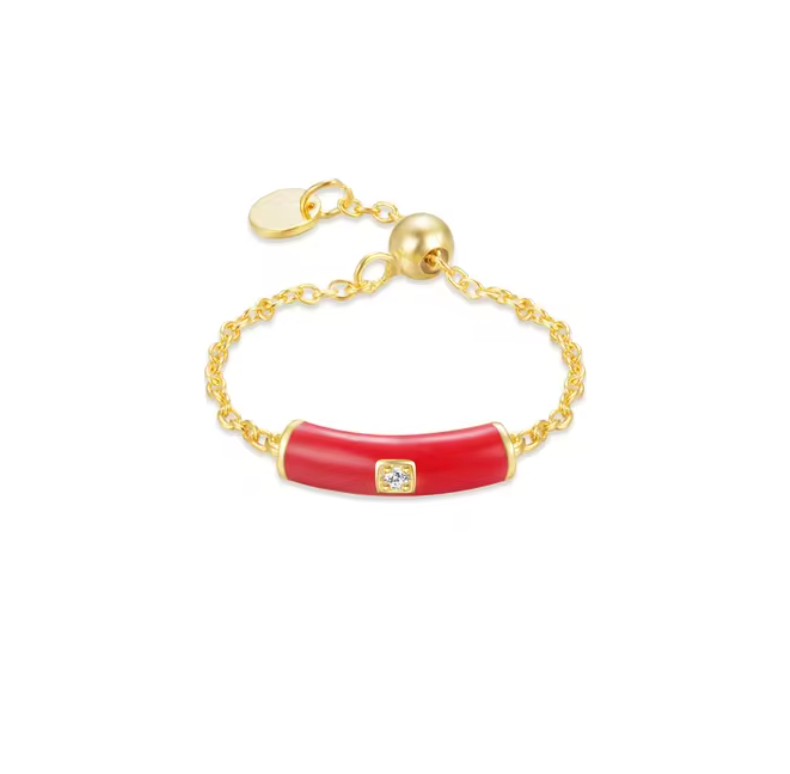 Enamel Bar with Circle Stone Chain Ring