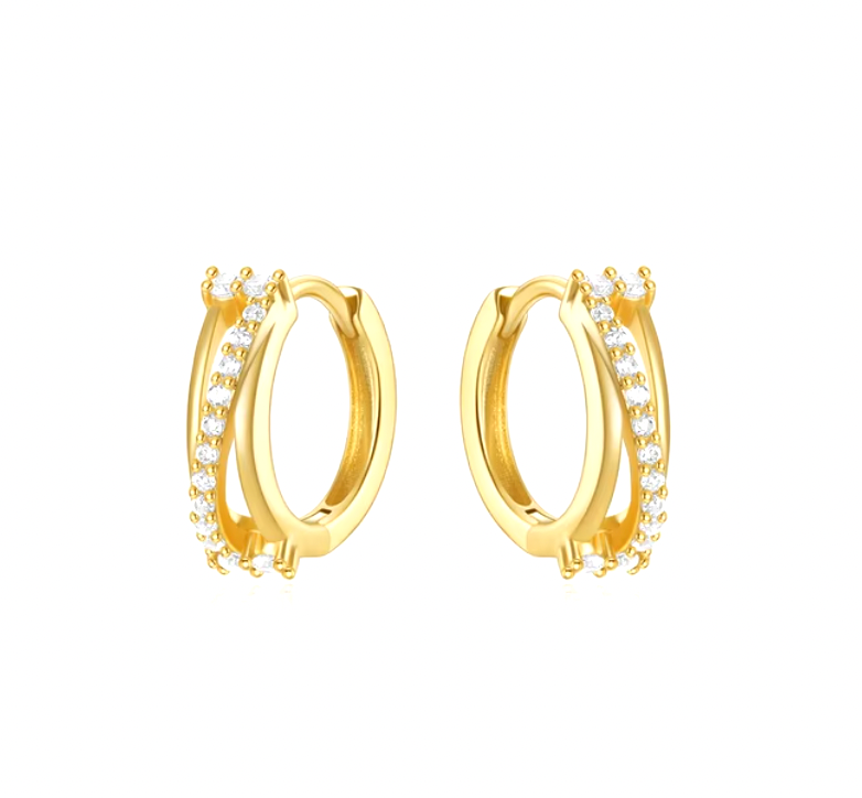 Pavé Bold Triple Line Hoops