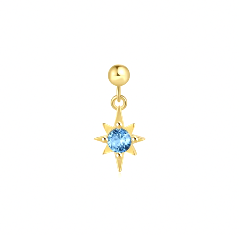 Dangling Blue Star Golden Circle Stud