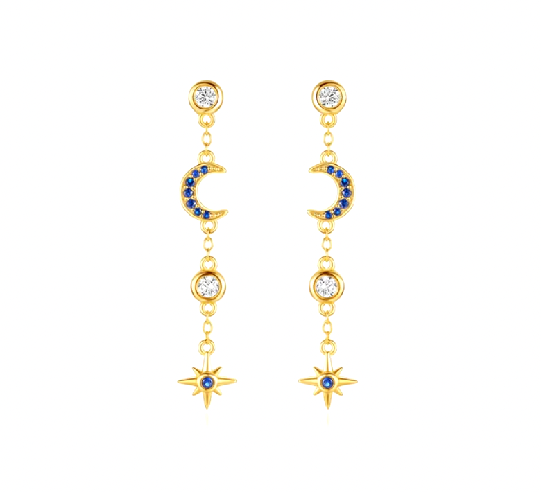 Tassel Circles Royal Blue Moon Star Earring