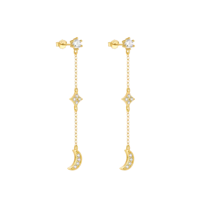 Circle Stone with Dangling Rhombus Moon Tassel Earring