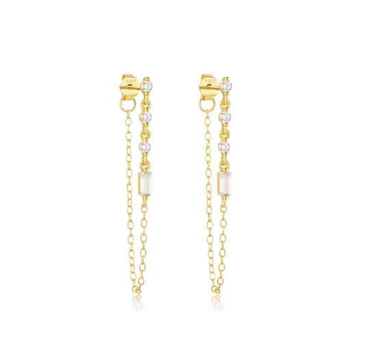 Triple Circles Baguette Tassel Earring