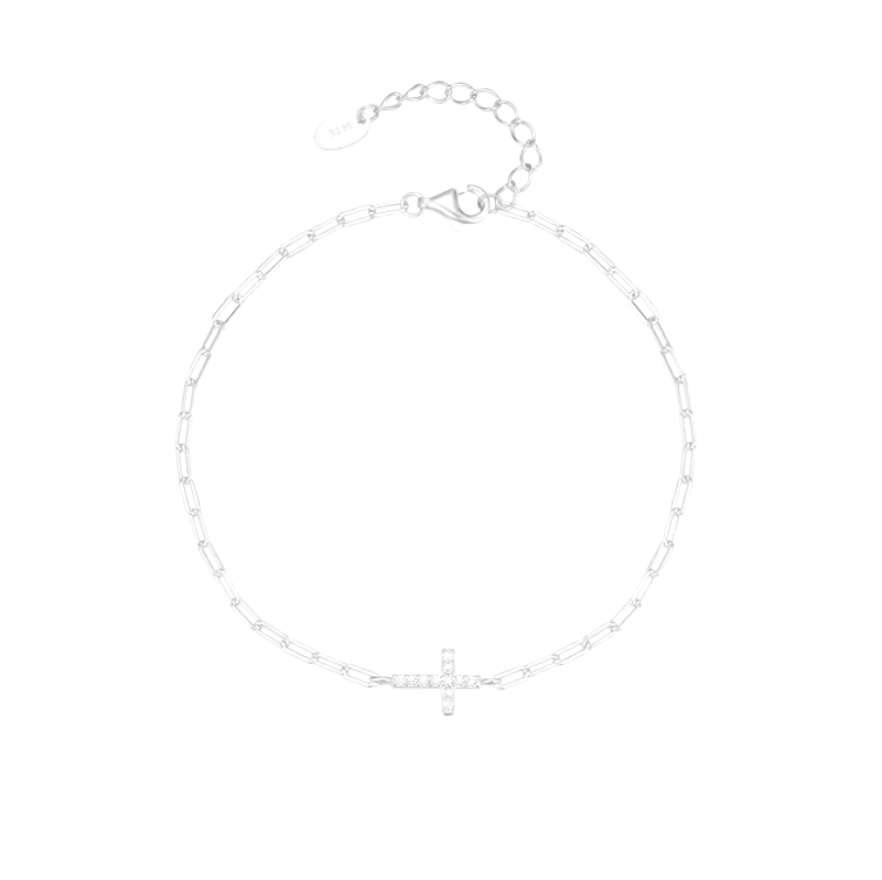 Pavé Cross Paperclip Bracelet