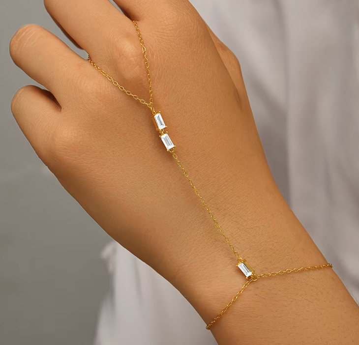 Triple Baguette Stones Handchain