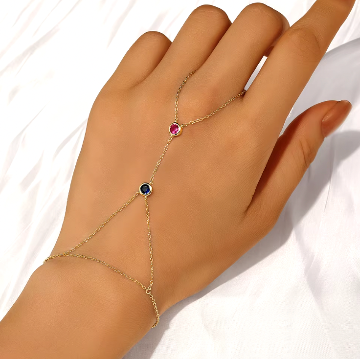 Royal Blue & Ruby Circle Stones Handchain