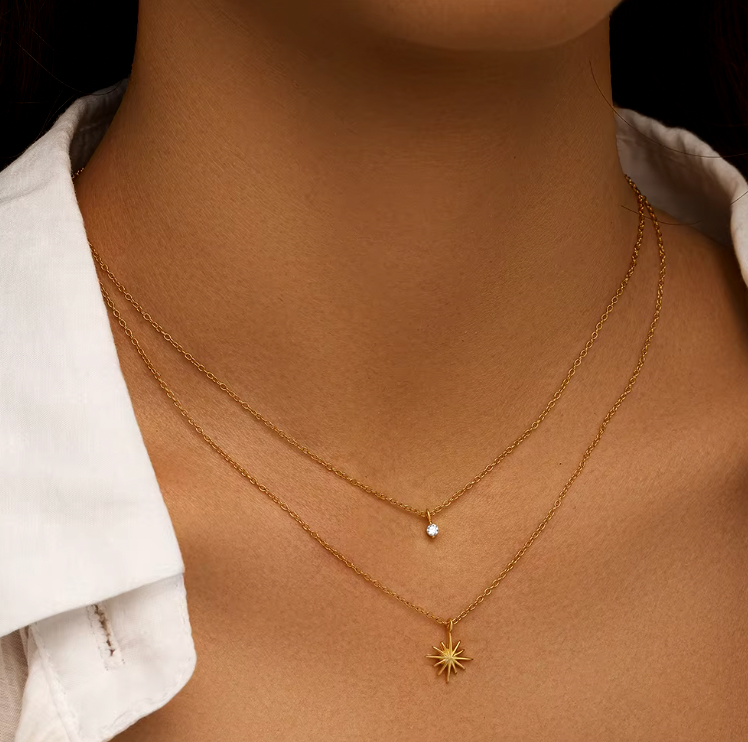 Circle Stone & Sun Double Layered Necklace