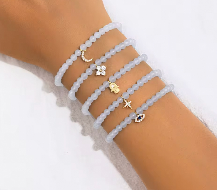 Dangling Pavé Moon Beaded Bracelet