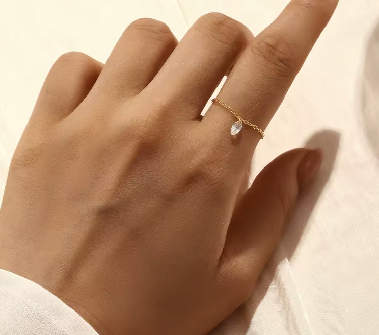 Dangling Crystal Marquise Chain Ring